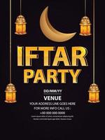 Iftar party flyer with golden lantern and moon vector