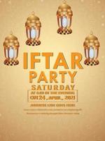 Iftar party flyer with golden lantern and moon vector