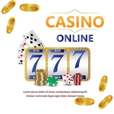 Casino gambling game with golden text and playing cards and casino slot