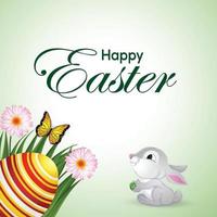 Happy easter day invitation greeting card with colorful egg and bunny vector