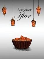 Iftar party or ramadan mubarak background with arabic lantern vector