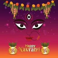 Shubh navratri celebration greeting card with vector illustration of goddess durga