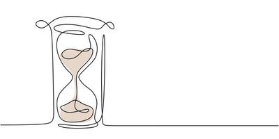 One continuous line drawing of hourglass. One line design style illustration of Hourglass  isolated on white background. Time management, deadline concept. High quality image for your presentation vector