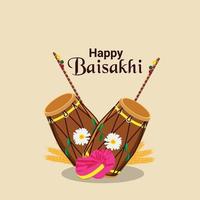 feliz fondo del festival vaisakhi sikh con tambor creativo vector
