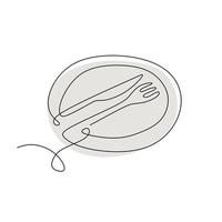 One continuous line plate, knife and fork. Food symbol. Sign of plate, knife, and fork. Minimalism hand drawn one line art minimalist vector illustration. Dinner theme with creative sketch.