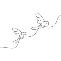 Birds couple continuous one line drawing minimalism animal sketch hand drawn. Continuous one line drawing. Couple of birds. Dove or pigeon hand drawn minimalism, romantic theme design. vector