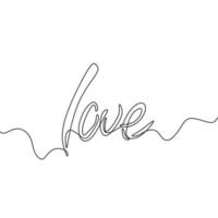 amor escrito a mano por una línea. letras de una sola línea de estilo de caligrafía. amor letras dibujadas a mano diseño palabra negro contorno simple. tipografía mensaje de san valentín. romántica y encantadora palabra de una línea. vector