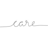 Continuous one line drawing of a care word. Handwritten lettering concept isolated on white background. vector