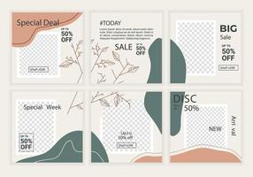 Fashion sale social media feed post collection templates. Minimalist concept design with pastel neutral colors background. Good use for square banners, covers, poster, brochures background, etc. vector