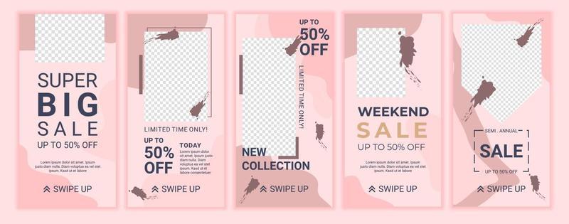 A bundle of trendy square for social media banners and promotion. Mega sale for summer fashion. Social media pack. Business offer for social media stories, email newsletter or web ads.