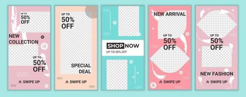 Set of square stylish, trendy layout templates for social media stories, mobile apps or flyer design. Editable simple layout banner shop with fresh pastel colorful. Vector illustration