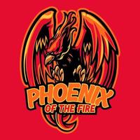 Phoenix en el diseño de logotipo de personaje de mascota de fuego. diseño del logotipo de la mascota del fénix rojo para el equipo e-sport team. Ilustración de vector de mascota de pájaro de mitología para juegos, deportes, youtube, streamer y twitch