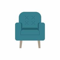 Vector muebles de dibujos animados planos modernos de sillón. elegante interior de oficina, hogar, hotel o apartamento. Taburete sencillo en color azul pastel aislado sobre fondo blanco. ilustración vectorial