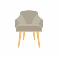 Vector armchair illustration. Light grey pastel color sofa icon for your design. Modern comfortable chair for interior furniture. Flat cartoon armchair isolated on white background