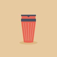 Reusable cups, thermos mug and tumblers with cover. Thermos for take away coffee in flat cartoon style. Motivation zero waste concept. Bring your own cup. Vector illustration