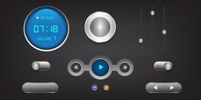 Hi-End User Interface Elements.Buttons, Switches, bars, power buttons, sliders. vector