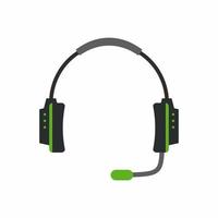 icono de auriculares. juegos de deportes electrónicos o juegos de deportes cibernéticos en línea al estilo de dibujos animados. Auriculares para juegos de computadora negros y verdes con micrófono sobre fondo aislado. vector de elementos de tecnología moderna