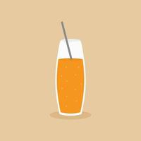 Flat illustration of glass of natural fresh orange juice flat cartoon icon style. Illustration of drinks, fruit juice, orange fresh, healthy lifestyle. Symbol of healthy breakfast vector