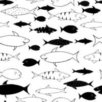 Monochrome funny print with sharks and fishes. Print for fabric and wrapping paper.