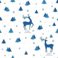 Beautiful Christmas print with reindeer and Christmas trees. Seamless blue background. vector