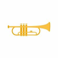 Trumpet musical instrument. Classical jazz music instrument. Brass instrument concept with cartoon design. Flat style golden icon isolated on white background. Vector illustration