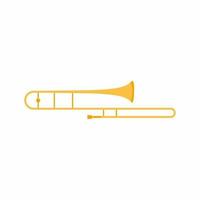 Trombone flat icon. Brass band, symphony orchestra, concert. Musical instruments concept cartoon style on white background. Vector illustration can be used for topics like music website or others