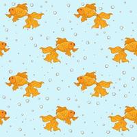 Seamless pattern with goldfishes and bubble on blue background. vector