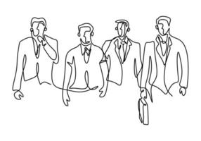 One continuous line drawing of businessman standing with confident pose. A young businessman is looking ahead the optimistic symbol of success isolated on white background. Vector illustration