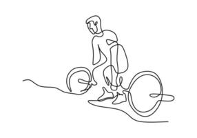 una línea de levantador de pesas dibujada continua de la mano una imagen de la silueta. concepto de entrenamiento de levantamiento de pesas. Personaje atleta masculino levantando barra aislado sobre fondo blanco. vector