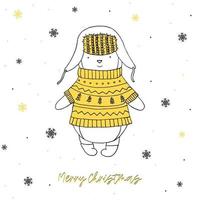 Penguin in a sweater and hat. Greeting card Merry Christmas. vector