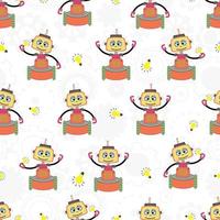 Seamless pattern with funny robots, gears and lamp . Print for fabric, wrapping paper and cover. vector