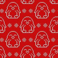 Seamless knitted pattern witn white penguin. Christmas print for wrapping papper, fabric and web. vector