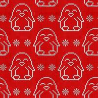 Seamless knitted pattern witn white penguin. Christmas print for wrapping papper, fabric and web. vector