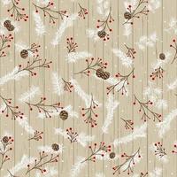 Christmas design with pine branches and cones on the background of wooden boards. Mountain ash branches with snowflakes. vector