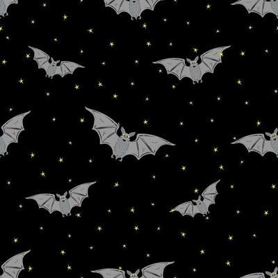 Seamless pattern with bats in the sky. Funny design for kids.