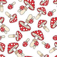 Red toadstools on a white background. Seamless pattern for element design, fabric, wrapping paper. vector