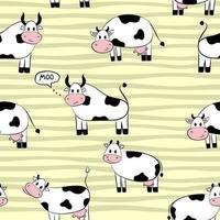 fondo divertido con vaca. ideal para marcas, envases, telas y textiles, papel de regalo. vector