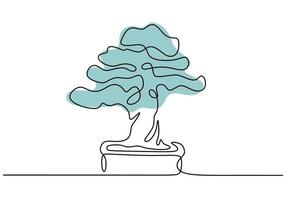 árbol de dibujo de una línea continua en maceta. Belleza y exótico árbol de los bonsais en miniatura para la decoración del hogar aislado sobre fondo blanco. Plantas de interior en diseño minimalista. ilustración vectorial vector