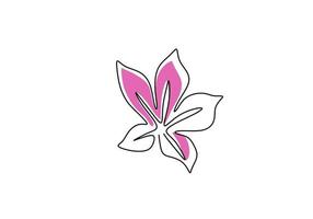 Azalea flowers continuous line drawing. Blossoming flower with pink color isolated on white background. Symbol of spring with botanical flora hand drawn line art minimalism style. Vector illustration