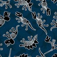 Dinosaur skeleton. Vector seamless pattern. Original design with dinosaur bones. Blue background dinosaur for textile, clothes and wrapping paper.