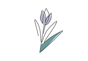 hermosa flor de tulipán un dibujo de contorno minimalista de arte de línea continua. elemento de diseño floral de primavera aislado sobre fondo blanco. flor natural floreciente con hoja. ilustración vectorial