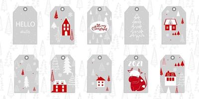 Collection of 10 texture Christmas and New Year gift labels. Can be used  for fabric, phone case and wrapping paper. New year 2021. vector