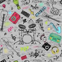 conjunto de tema de música rock y pop dibujado a mano aislado sobre fondo blanco, conjunto de doodle de tema de instrumentos musicales. vector