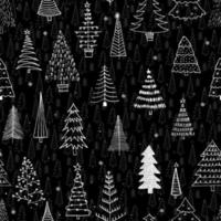 Seamless pattern with different Christmas trees. Black liner rough hand drawing. New Year fir-trees decoration doodle sketch. Can be used  for fabric, phone case and wrapping paper. vector