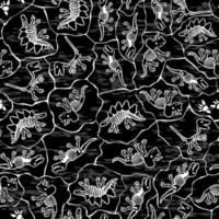 Dinosaur skeleton on camouflage background. Vector seamless pattern with dinosaurs. Black background dinosaur for textile, clothes and wrapping paper.