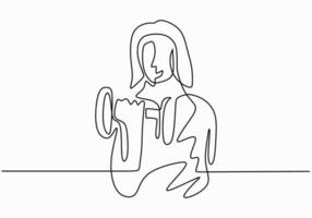 Continuous one line drawing of strong woman lifting weights. Young energetic girl exercise lifting barbell in gym fitness center. Squats with barbell linear design element. Vector illustration