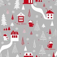 Funny seamless vector pattern with cows, houses, snowflakes and Christmas tree. Can be used  for fabric, phone case and wrapping paper. New year 2021.