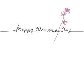 Happy Women's day lettering in continuous line drawing. International Women's Day on March 8. Concept Women's day isolated on white background. Vector hand made calligraphic for greeting card