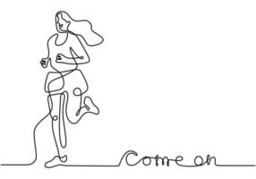 Continuous one line drawing of young woman athlete runner focus sprint run. Character girl running around isolated on white background. Sport and healthy lifestyle concept. Vector illustration