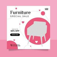 Minimalist furniture sale banner or social media post template vector